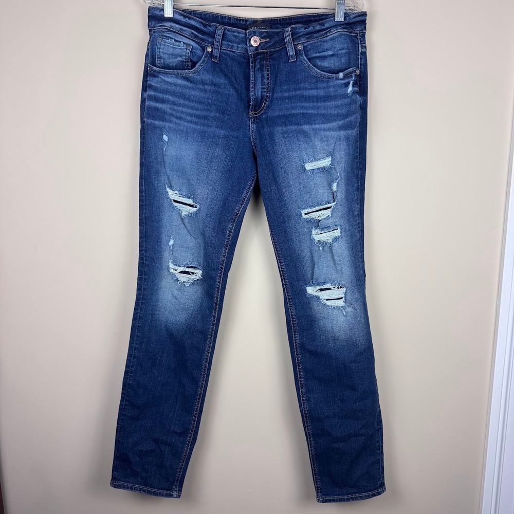 Silver Jeans Co. Dark Wash‎ Distressed Boyfriend Jeans Size 31